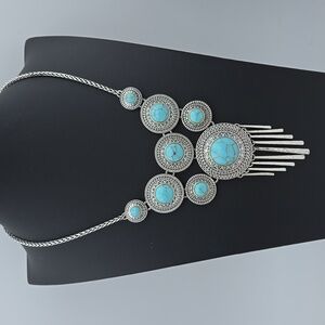 Lucky Brand Faux Turquoise /Silver Tone Discs Necklace